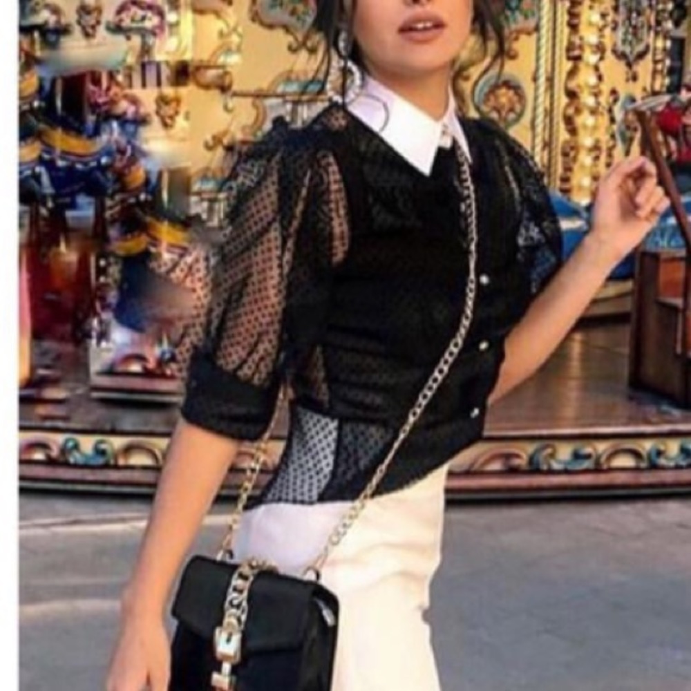 Zara Dot Blouse with Contrasting Collar